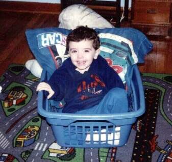 david in laundry basket
